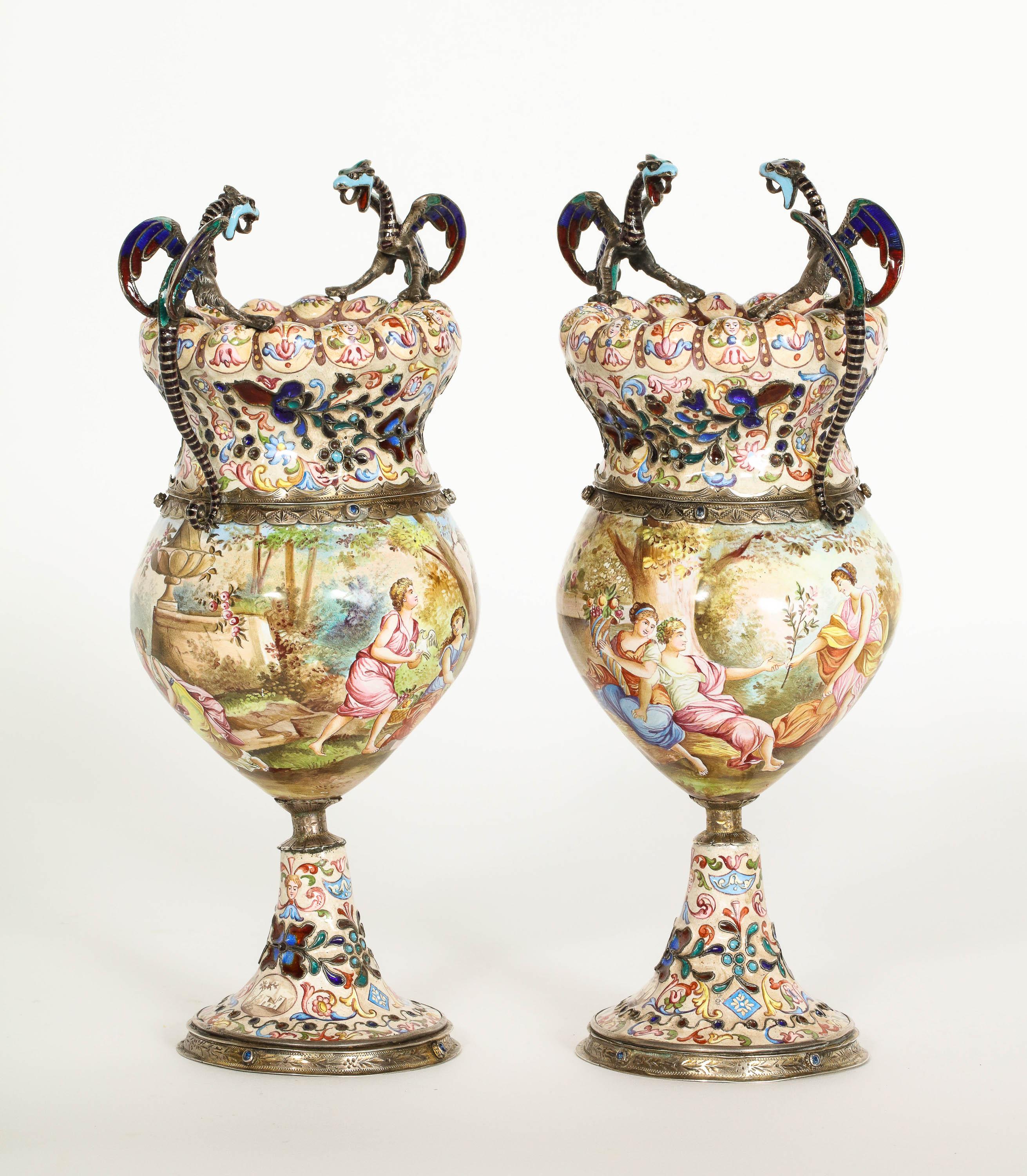 Hermann Bohm, a Fine Pair of Viennese Silver-Mounted Enamel Vases 5