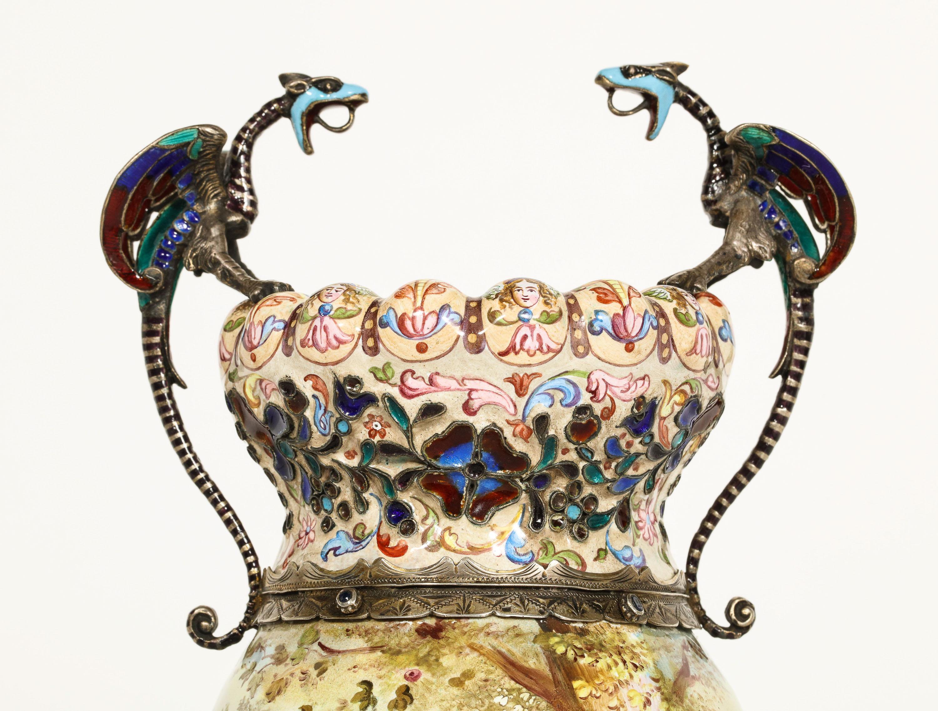 Hermann Bohm, a Fine Pair of Viennese Silver-Mounted Enamel Vases 8