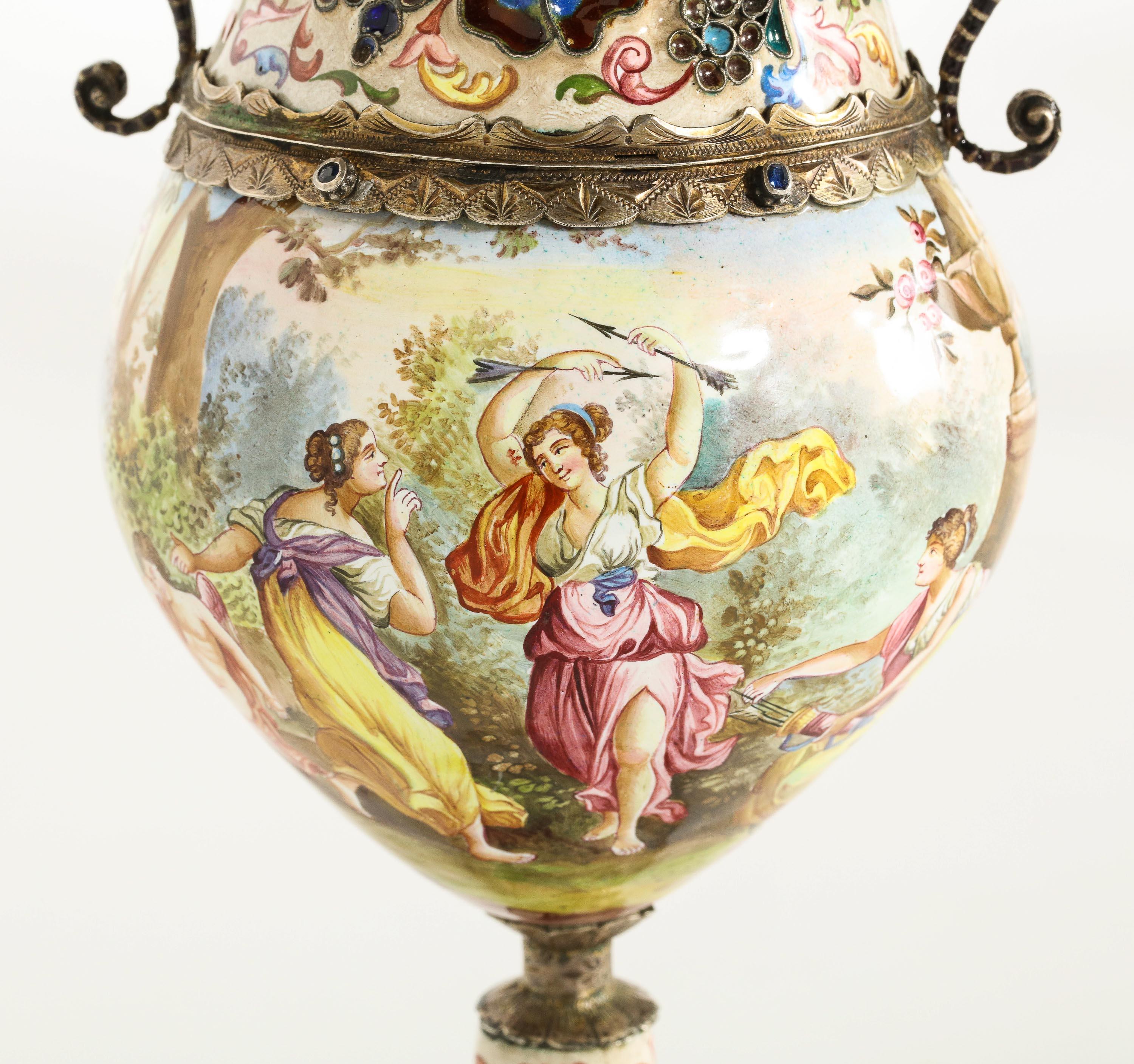 Hermann Bohm, a Fine Pair of Viennese Silver-Mounted Enamel Vases 9