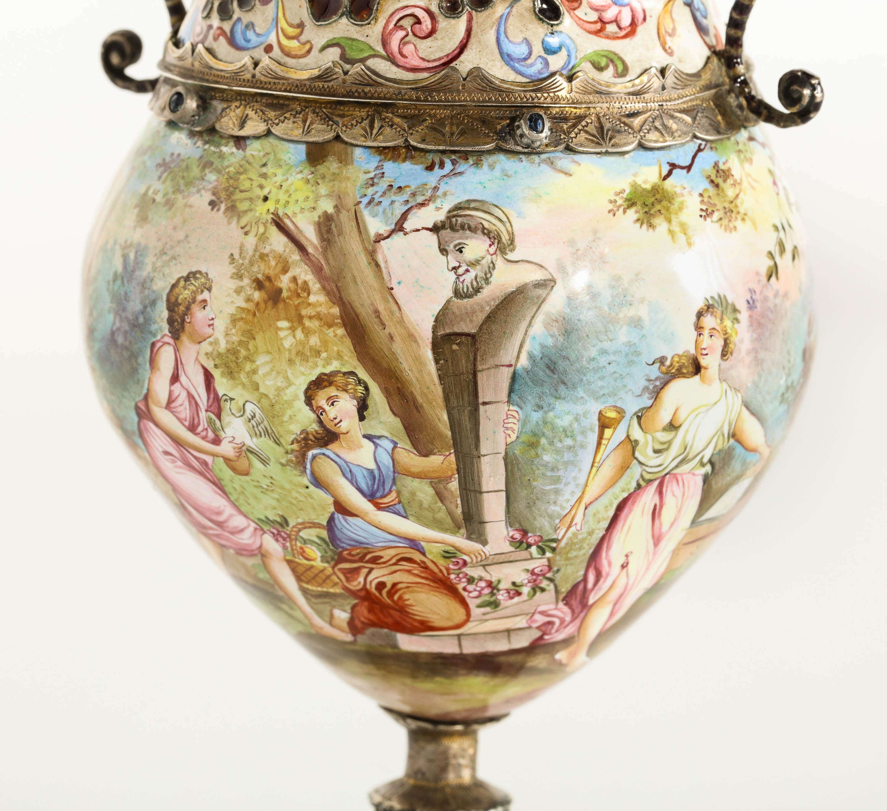 Hermann Bohm, a Fine Pair of Viennese Silver-Mounted Enamel Vases 10