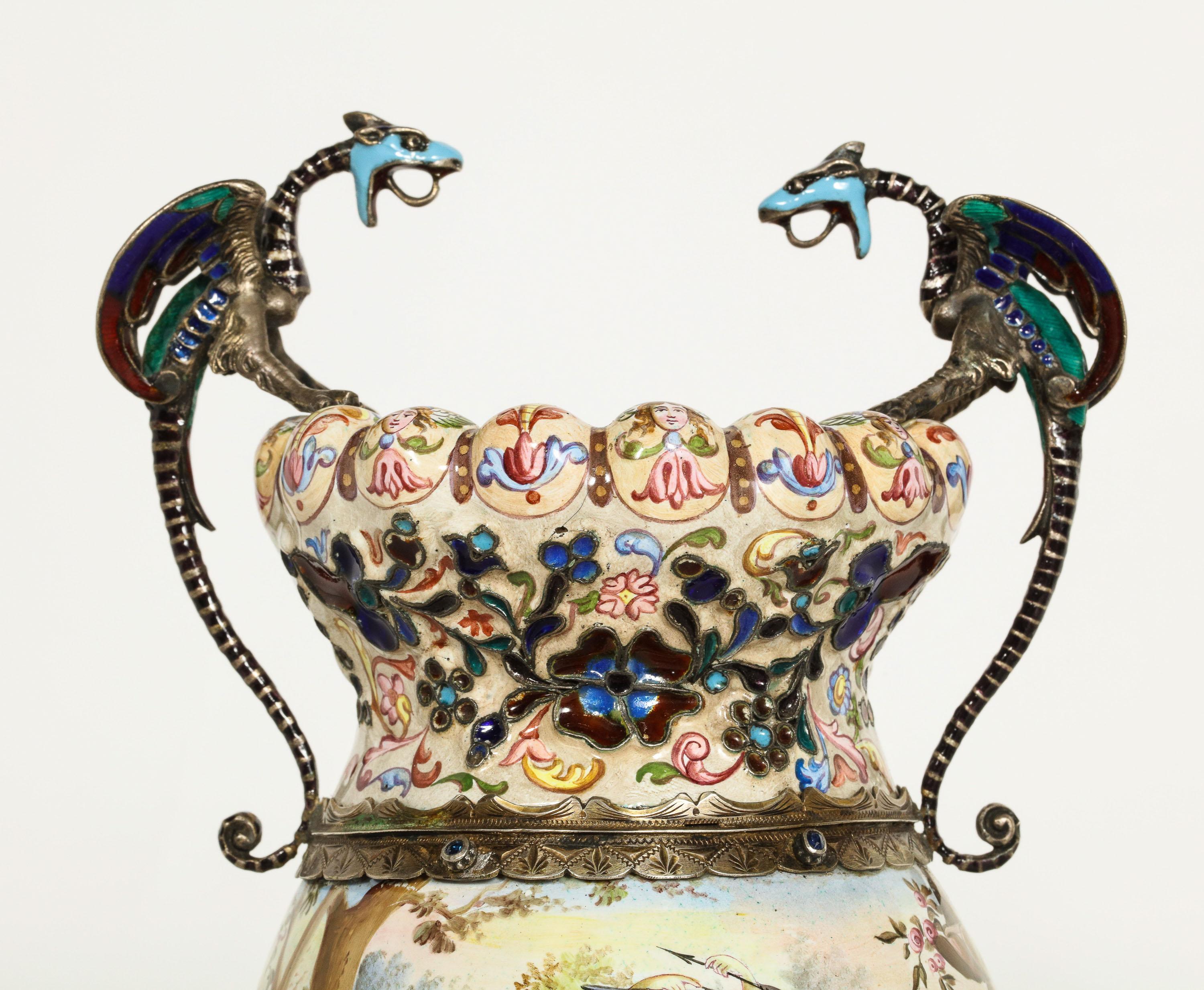 Hermann Bohm, a Fine Pair of Viennese Silver-Mounted Enamel Vases 2