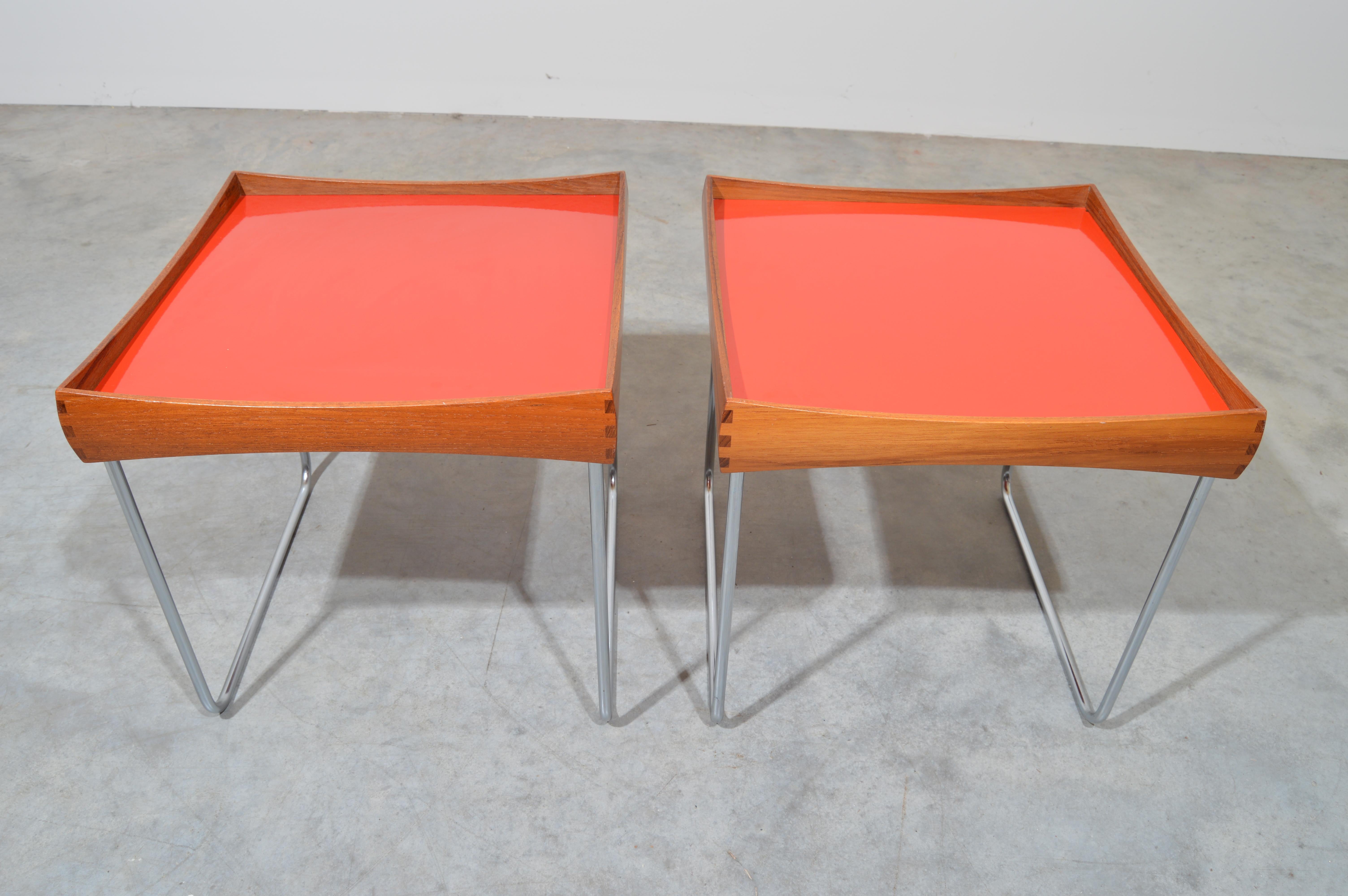 Scandinavian Modern Hermann Bongard for Plus Norwegian 2-Sided Enamel Tray Tables