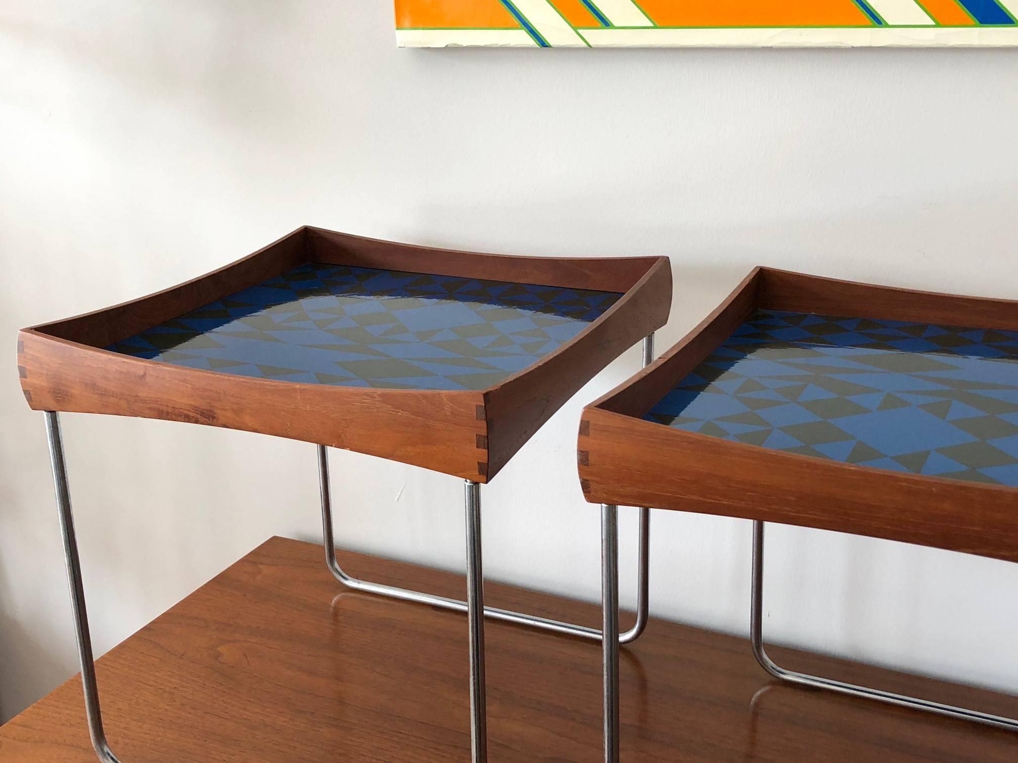 Hermann Bongard Norwegian Enamel Tray Tables In Good Condition For Sale In St.Petersburg, FL