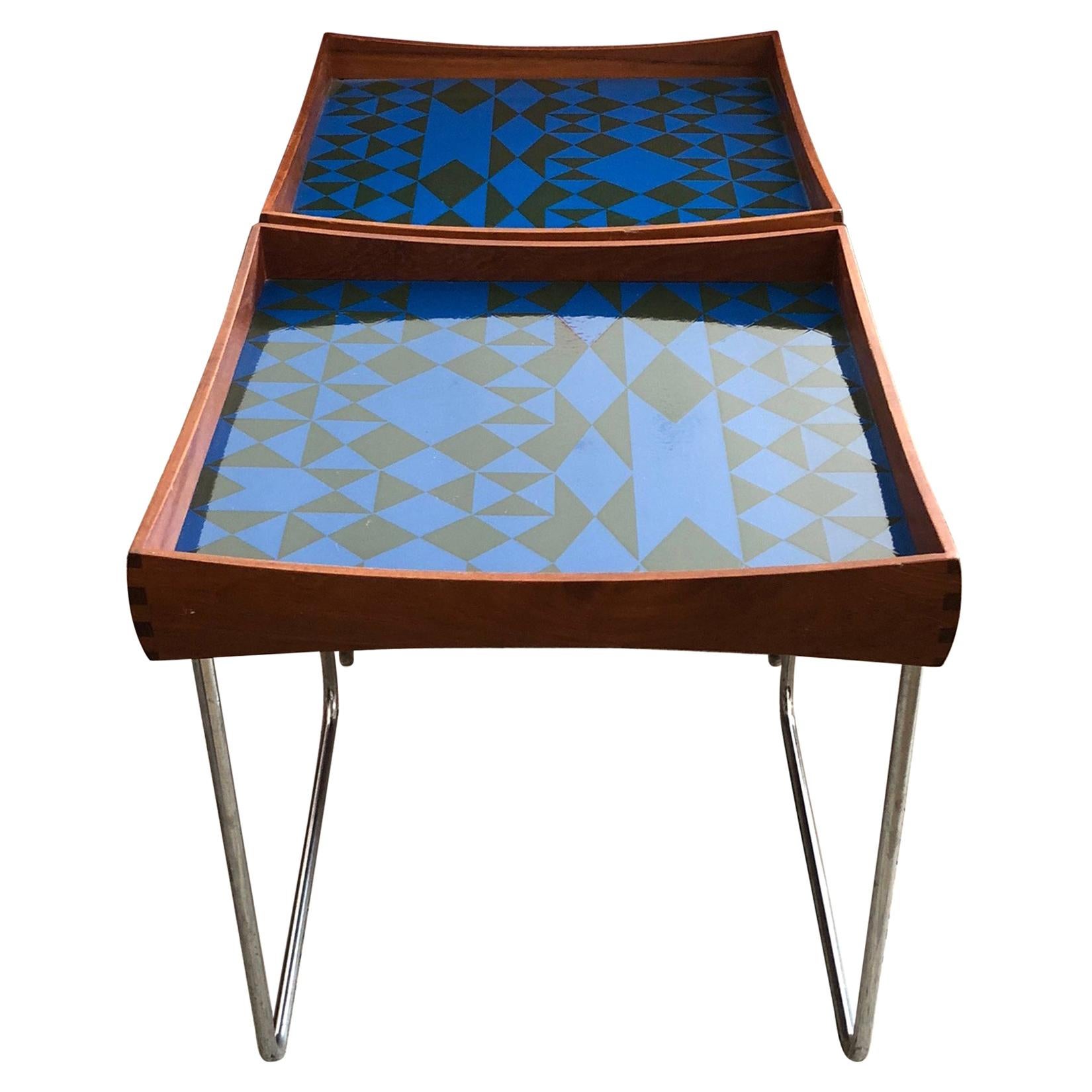 Hermann Bongard Norwegian Enamel Tray Tables For Sale