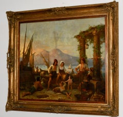 German artist Hermann Brücke "Familia de pescadores napolitanos" , Firmado y fechado en 1863