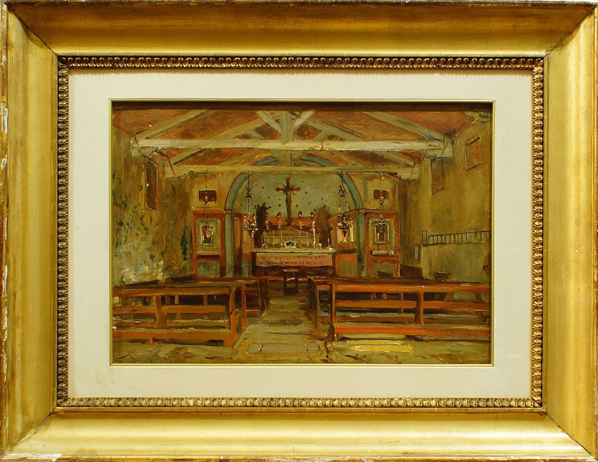 Inneneinrichtung einer Kirche – Ölgemälde von Hermann Corrodi, Ende 1800 im Angebot 1