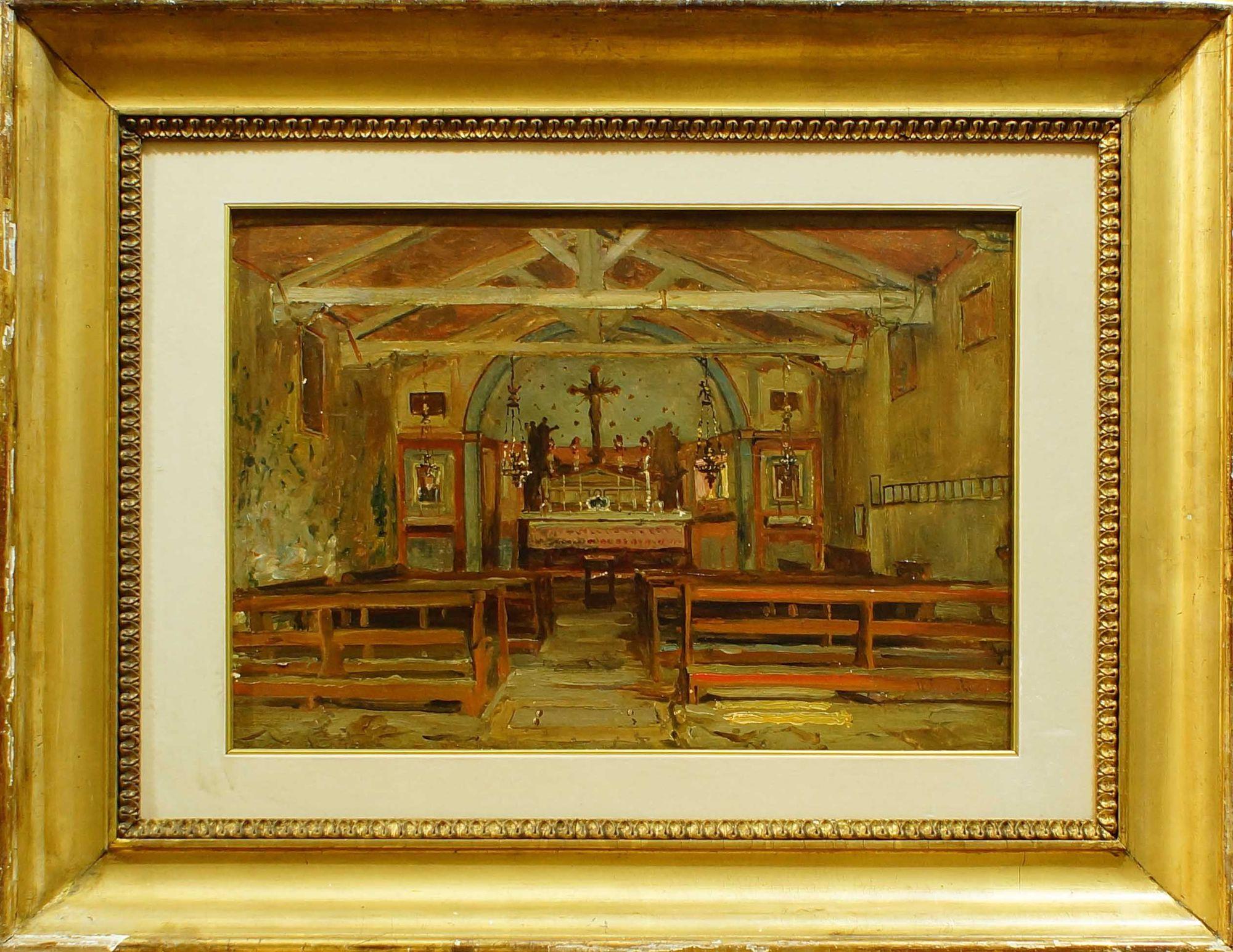 Interior de una iglesia - Pintura al óleo de Hermann Corrodi, finales de 1800 en venta 1