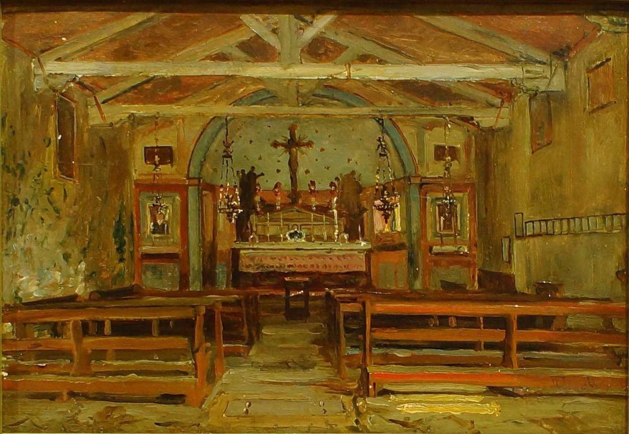 Interior of a Church - Oil Painting by Hermann Corrodi, late 1800