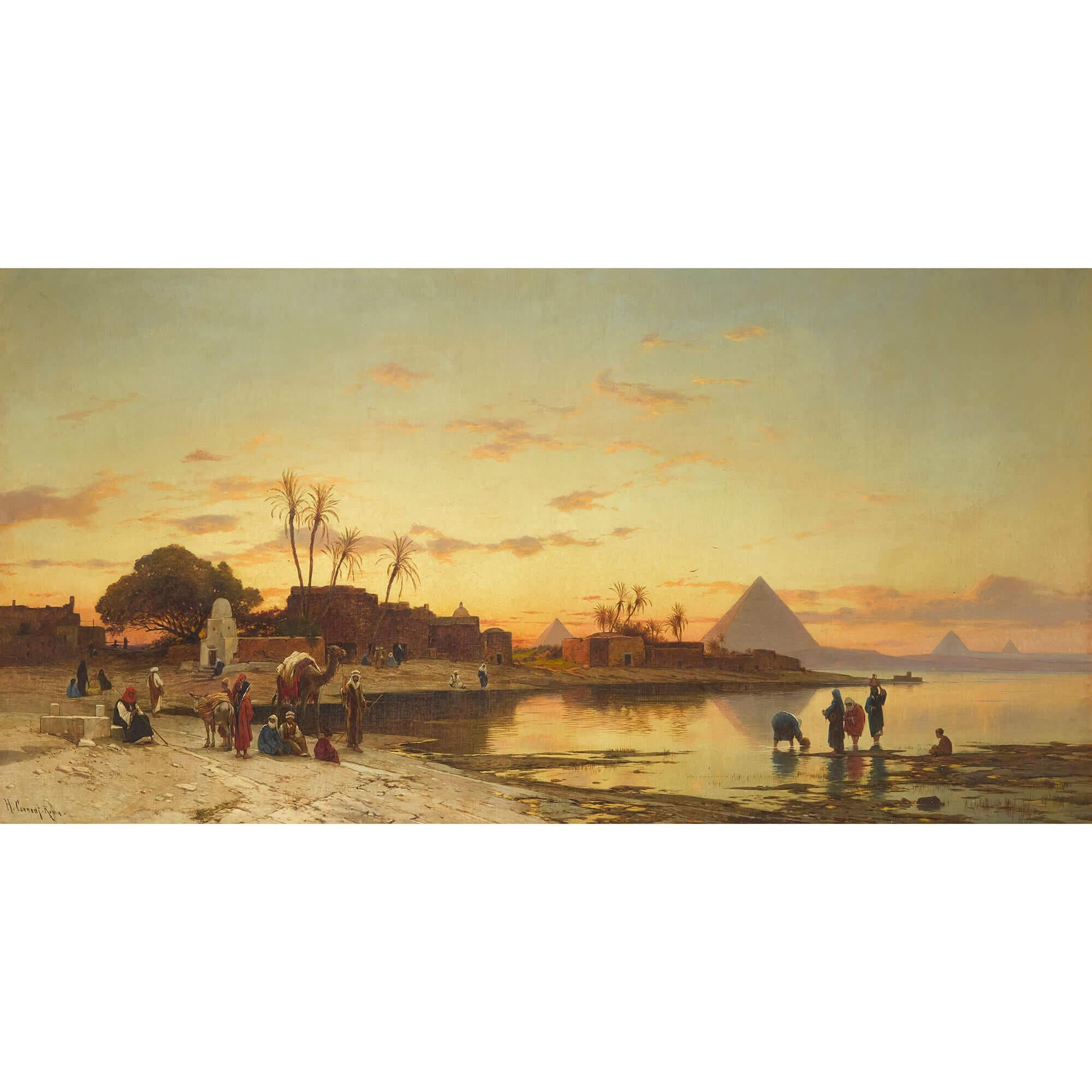 Grande dipinto orientalista delle rive del Nilo di H. H. Corrodi - Painting di Hermann Corrodi