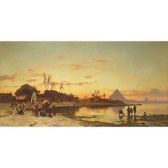 Large Orientalist Painting of the Banks of the Nile by H. Corrodi