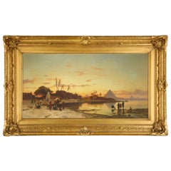 Large Orientalist Painting of the Banks of the Nile by H. Corrodi