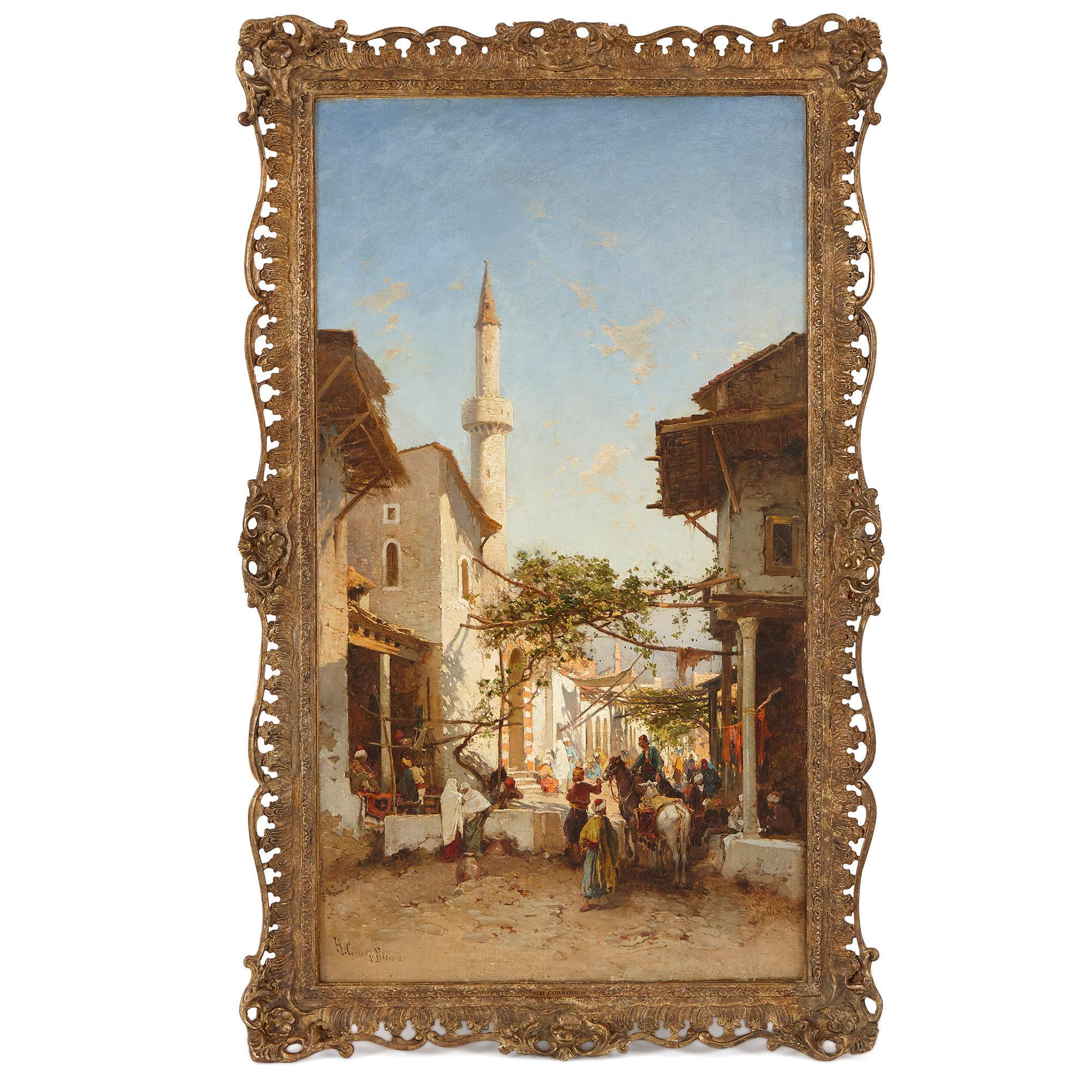 Hermann Corrodi Landscape Painting - Orientalist style oil on canvas genre painting by Corrodi