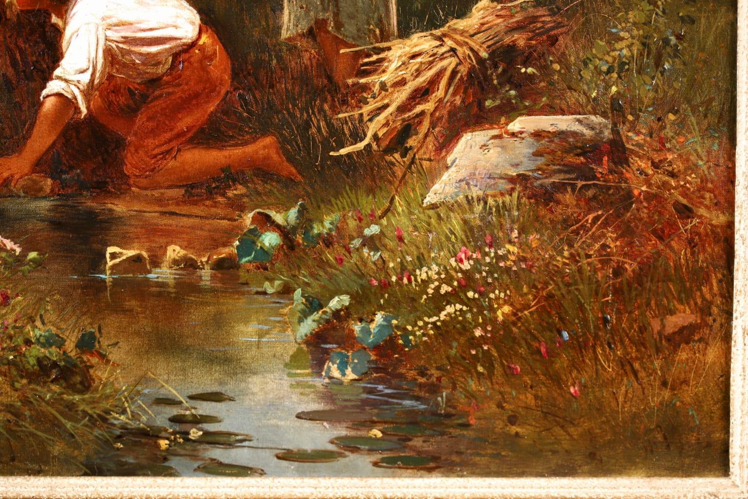 The Water Spring - Italian Academic Oil, Figures in Landscape by Hermann Corrodi 7