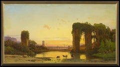 Tiber Landscape With Ancient Ruins - Oil Painting by Hermann Corrodi, Late 1800