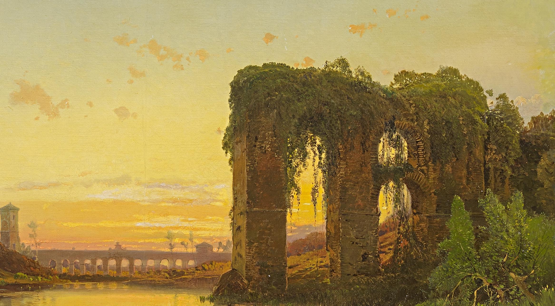 Tiber Landscape With Ancient Ruins is an original painting realized by Hermann Corrodi. 

Original oil on canvas. Hand signed on lower left: H. Corrodi. Included frame.

Very good conditions with overpaintings in the sky at the upper left and at the