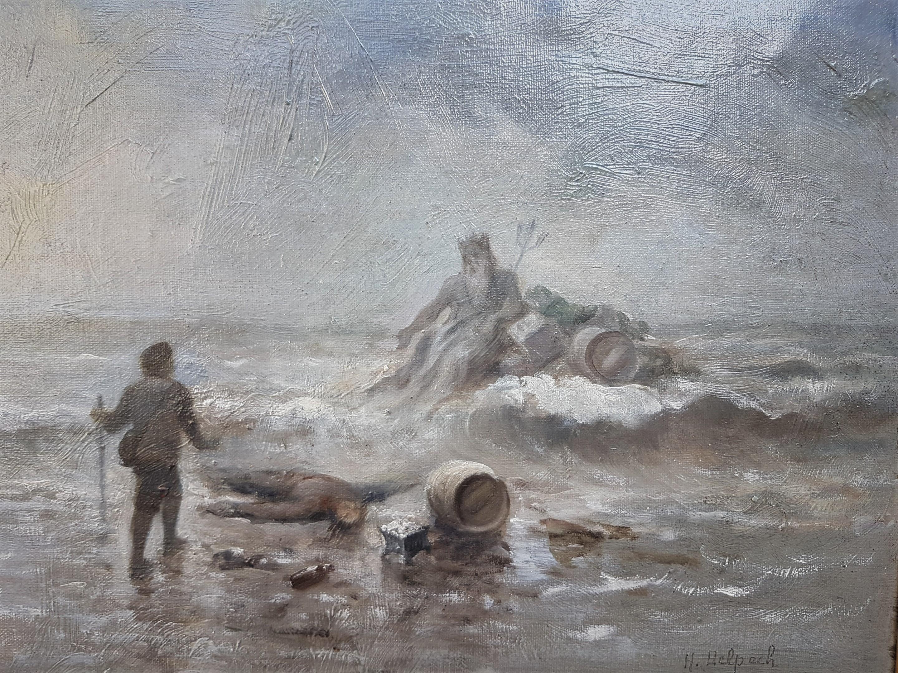Peinture à l'huile française du 19ème siècle représentant un naufrage au bord d'un bateau Allegory, Bordeaux - Painting de Hermann DELPECH