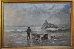 Antique Painting Bordeaux 19th french marine Oil canvas Sketch Allegory shipwreck