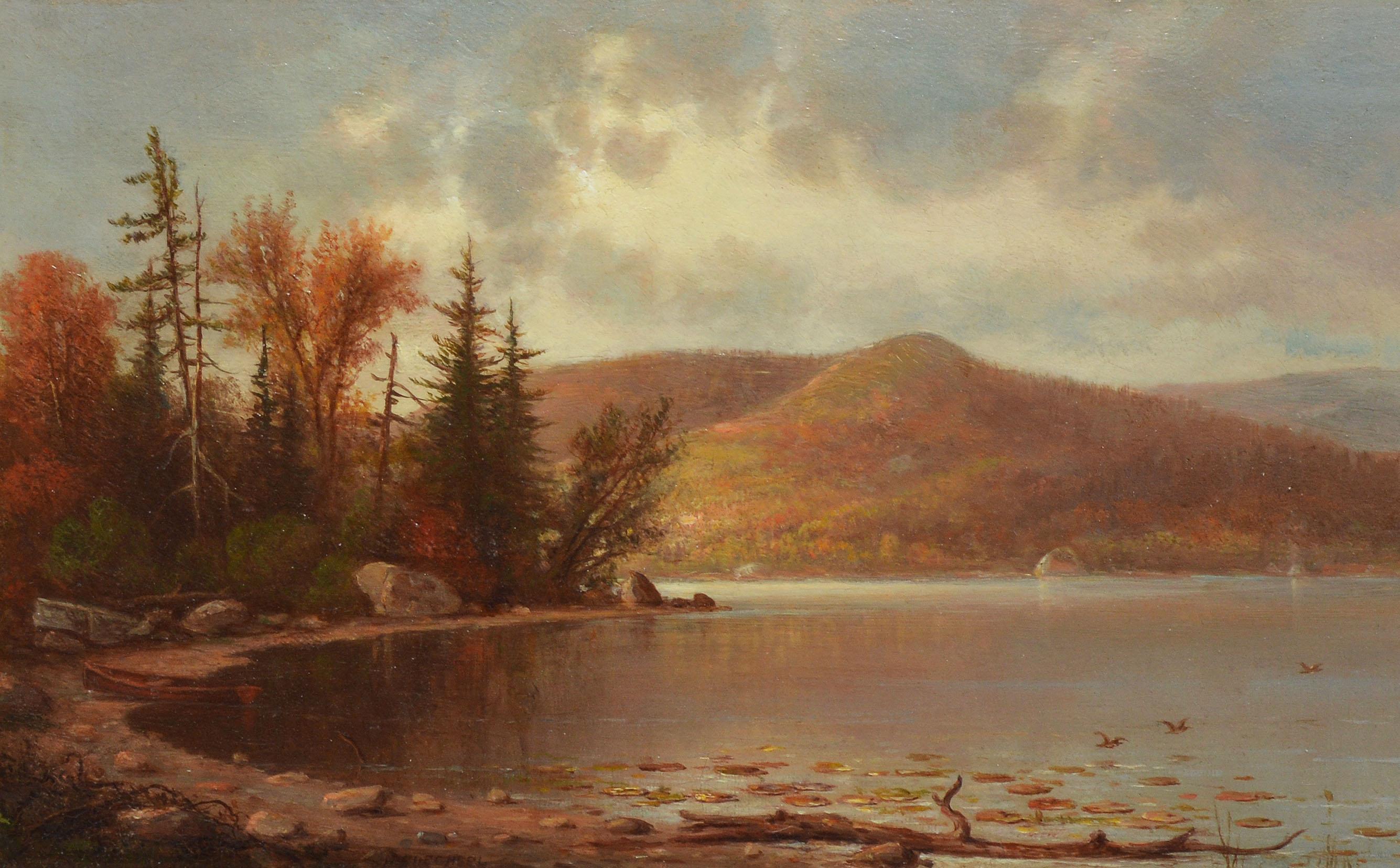 Luminous Hudson River School Fall Sunset Landscape Painting, Hermann Fuechsel 1
