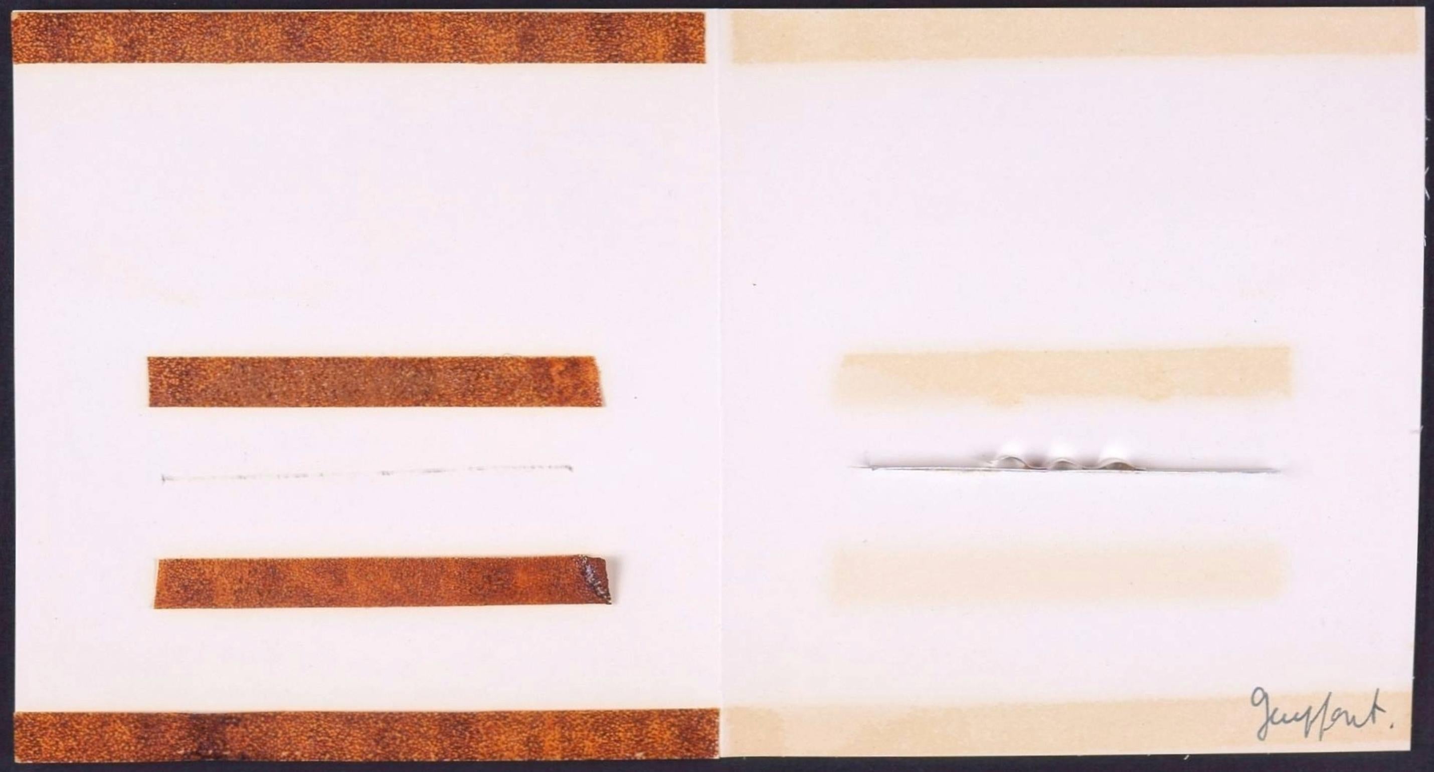 Hermann Goepfert (1926 Bad Nauheim - 1982 Antwerp), Collage with metal application, 1965. Contribution no. 14 from the anthology 'La lune en rodage II' published by Editions Panderma Carl Laszlo. Sheet dimensions 13.5 cm (height) x 25 cm (length),