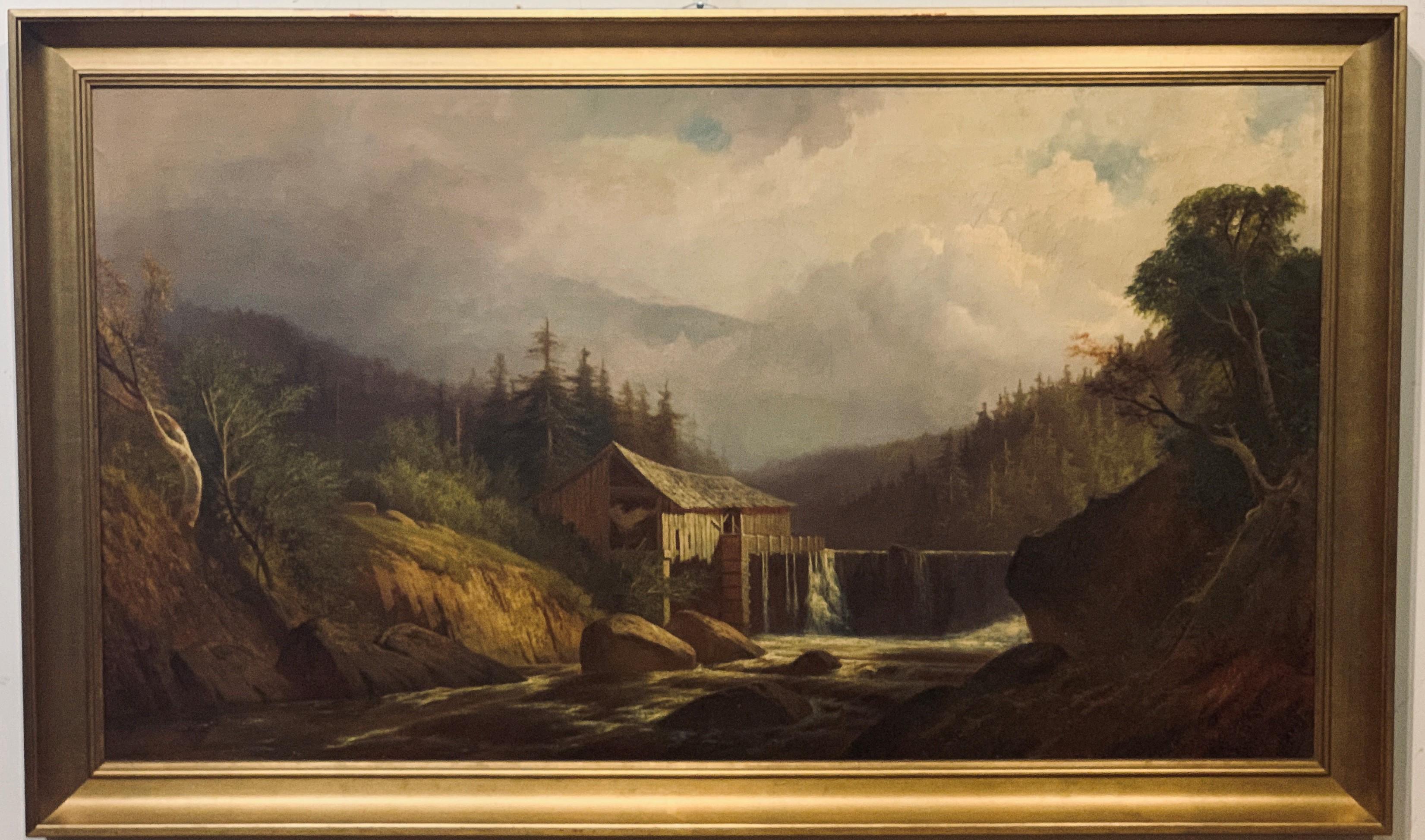 Hermann Gustave Simon Landscape Painting - Landscape in Pennsylvania with Mill and Waterfall, HG Simon