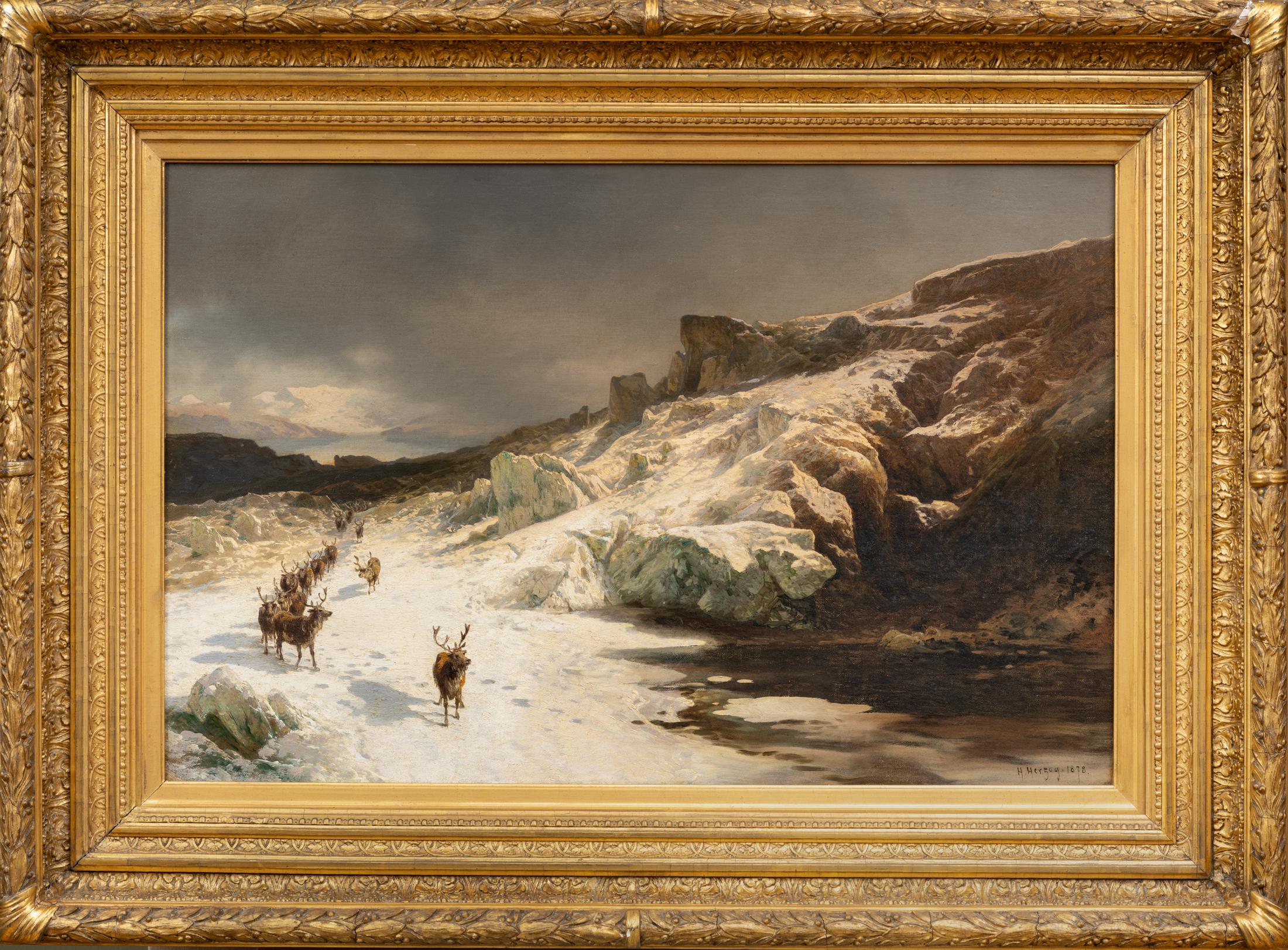Karibu in den Bergen, 1878 – Painting von Hermann Herzog 
