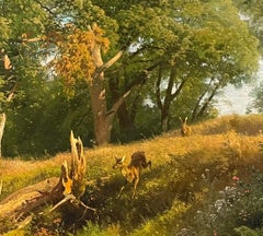 Deer in a Wooded Landscape, Oil on Canvas, Late 19th Century, Framed
