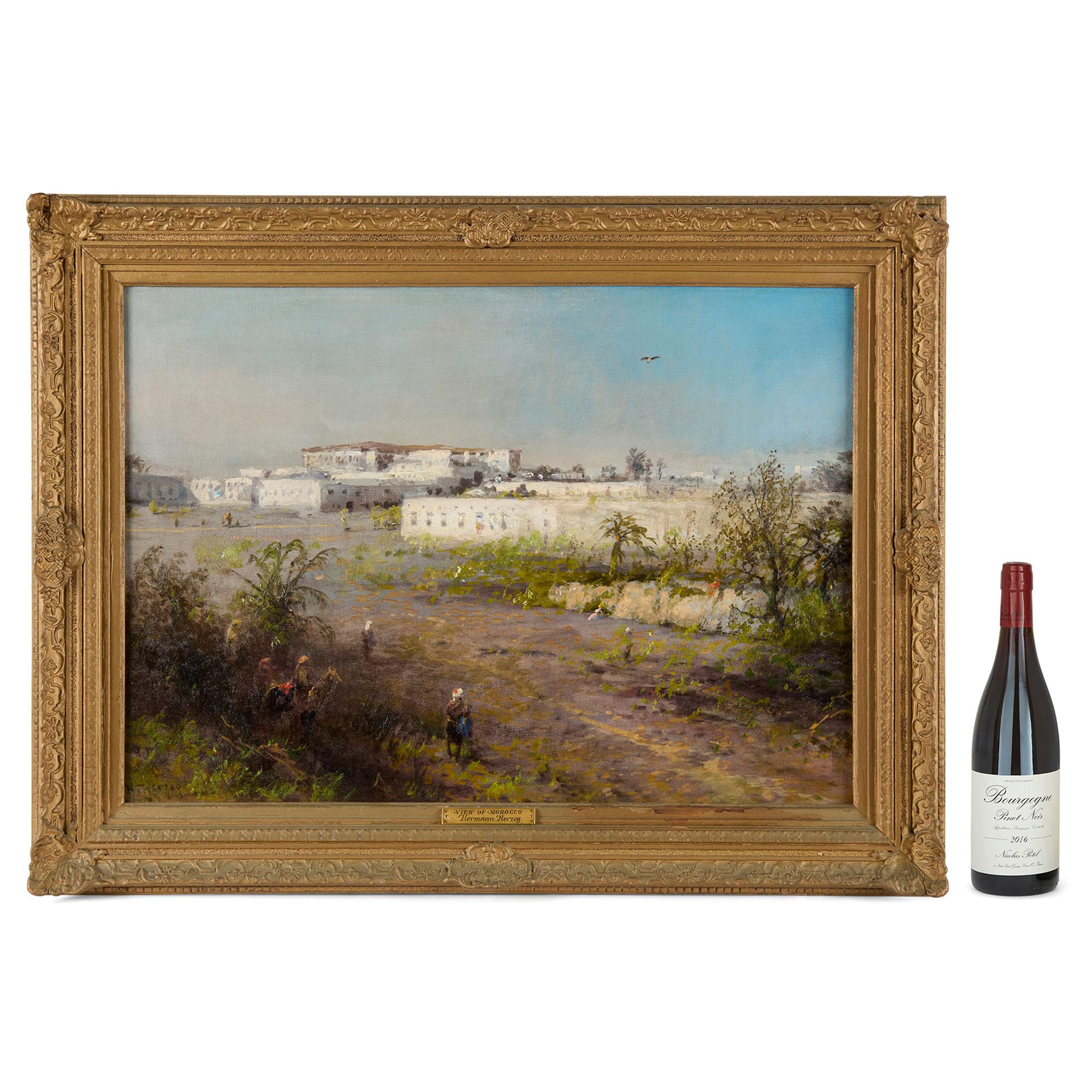Gran cuadro orientalista antiguo de Tánger, Marruecos, por Herzog en venta 3