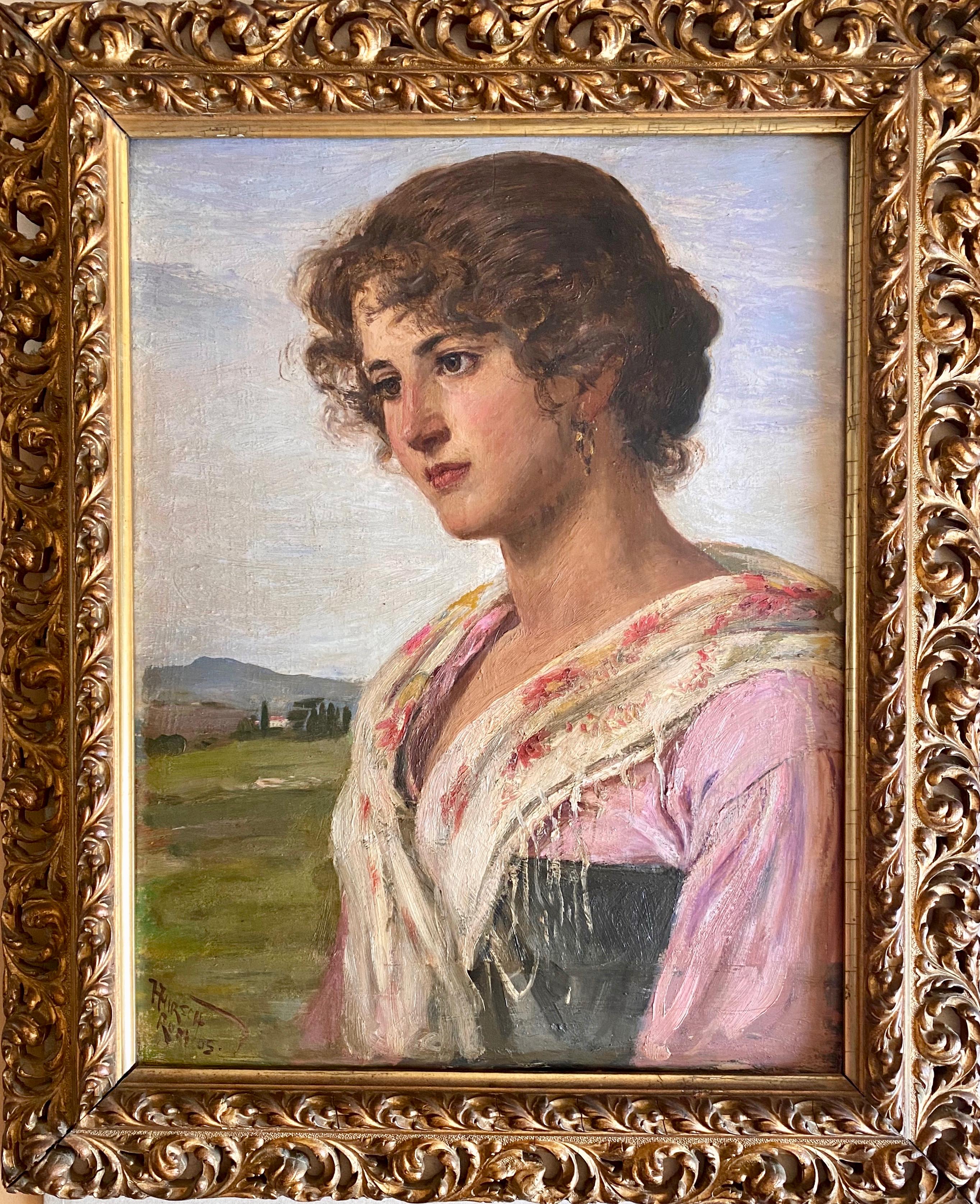 Hermann Hirsch Portrait Painting - Best of Europe:The Roman Girl Sensitive Portrait of a Young Woman Italy