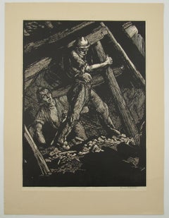 Hermann KÄTELHÖN - Coal Miners - INDUSTRIAL ART - Pre War German School Woodcut