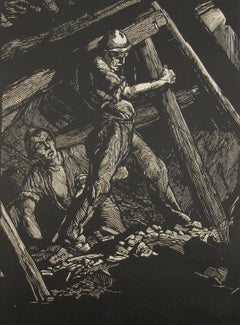 Coal Miners - INDUSTRIAL ART - Pre War German School - Large signed Woodcut