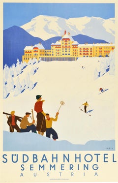 Original Vintage Poster Sudbahnhotel Semmering Austria Skiing Winter Sport Spa