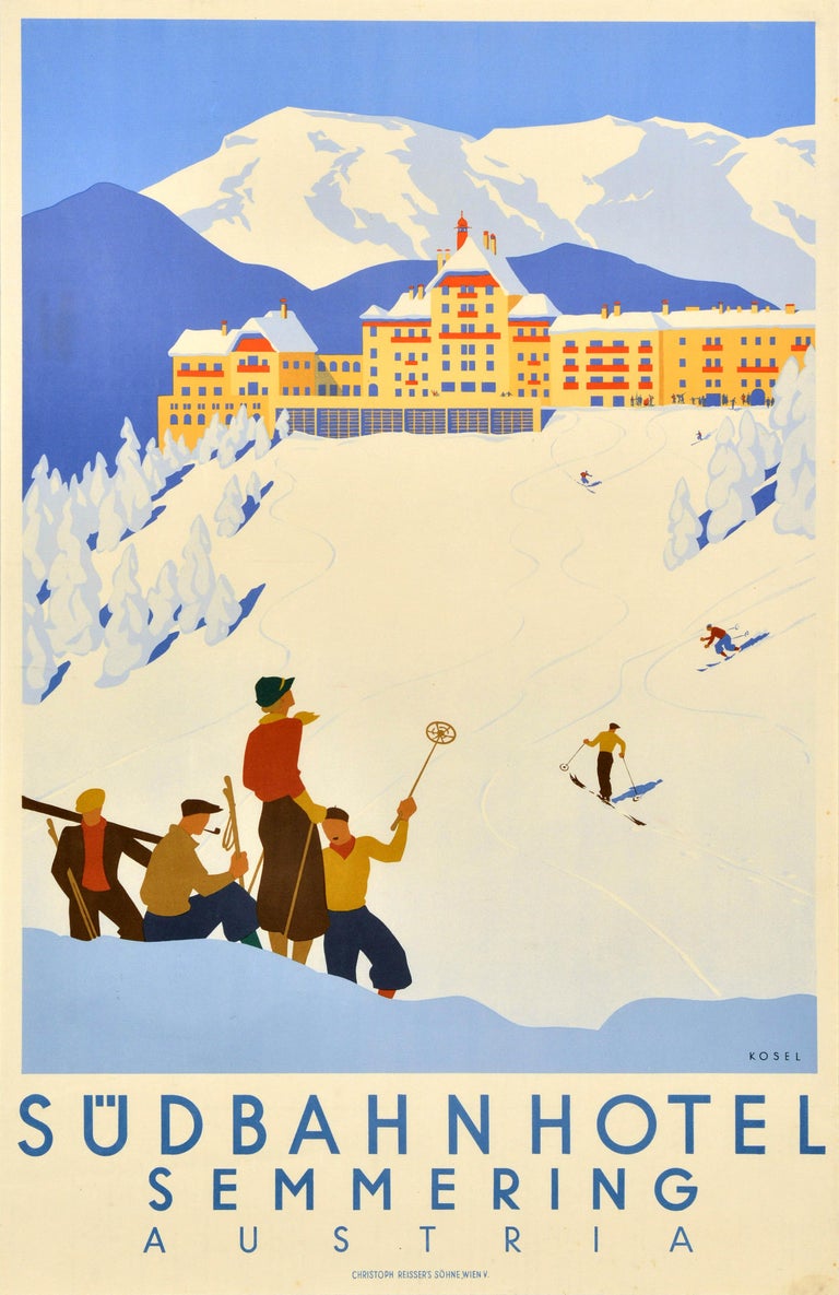 Original Vintage Art Deco Poster Vinter I Osterrike Winter In Austria Alps  Skier For Sale at 1stDibs