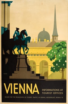 Affiche de voyage vintage originale de Vienne, Autriche, Art déco, Hermann Kosel Design