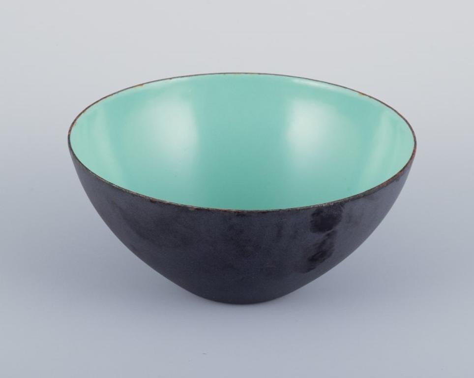 Scandinavian Modern Hermann Krenchel. Four Krenit metal bowls with enamel in black, green, yellow For Sale