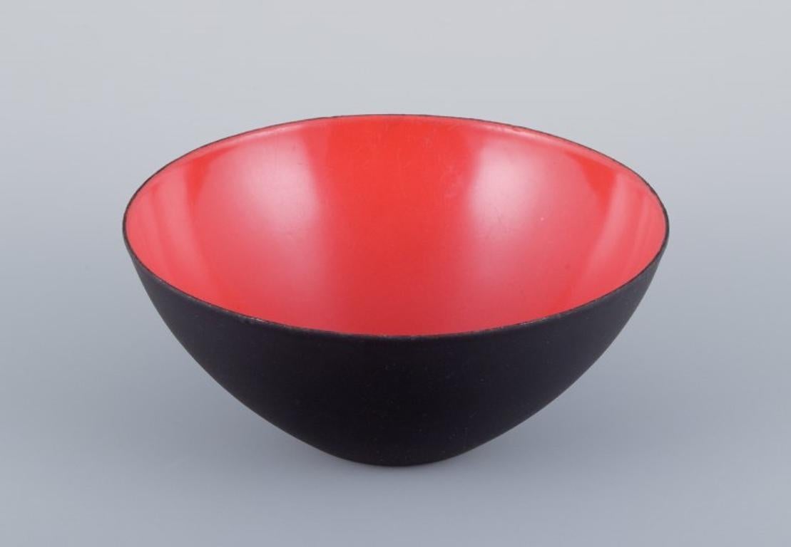 Scandinavian Modern Hermann Krenchel, three Krenit metal bowls with orange enamel. 1960s/1970s For Sale