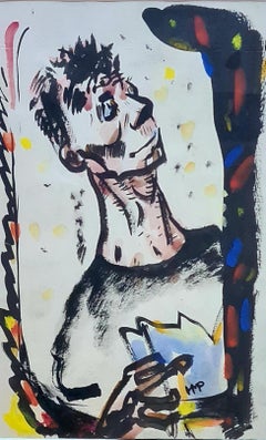 Expressionist Watercolour Portrait Study, 20th Century, School of Max Pechstein