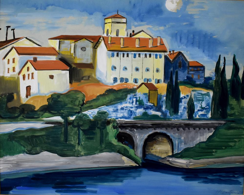 Hermann Max Pechstein Figurative Painting - View of Saint-Vincent in Hendaye, 1931