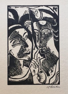 Zwiesprache - Impression originale sur bois de Max Pechstein - 1918