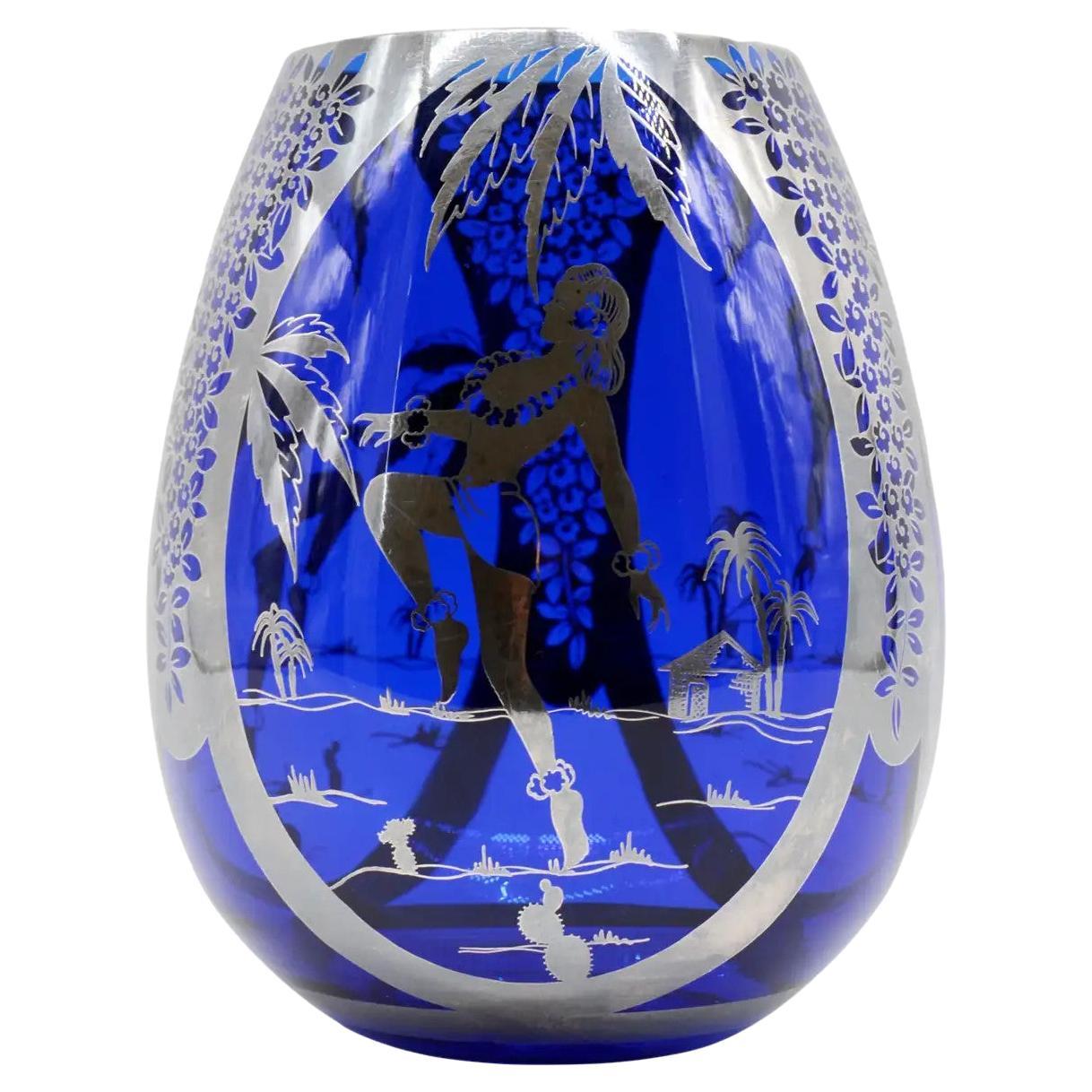 Hermann Michel French Art Deco Glass Vase, 1930