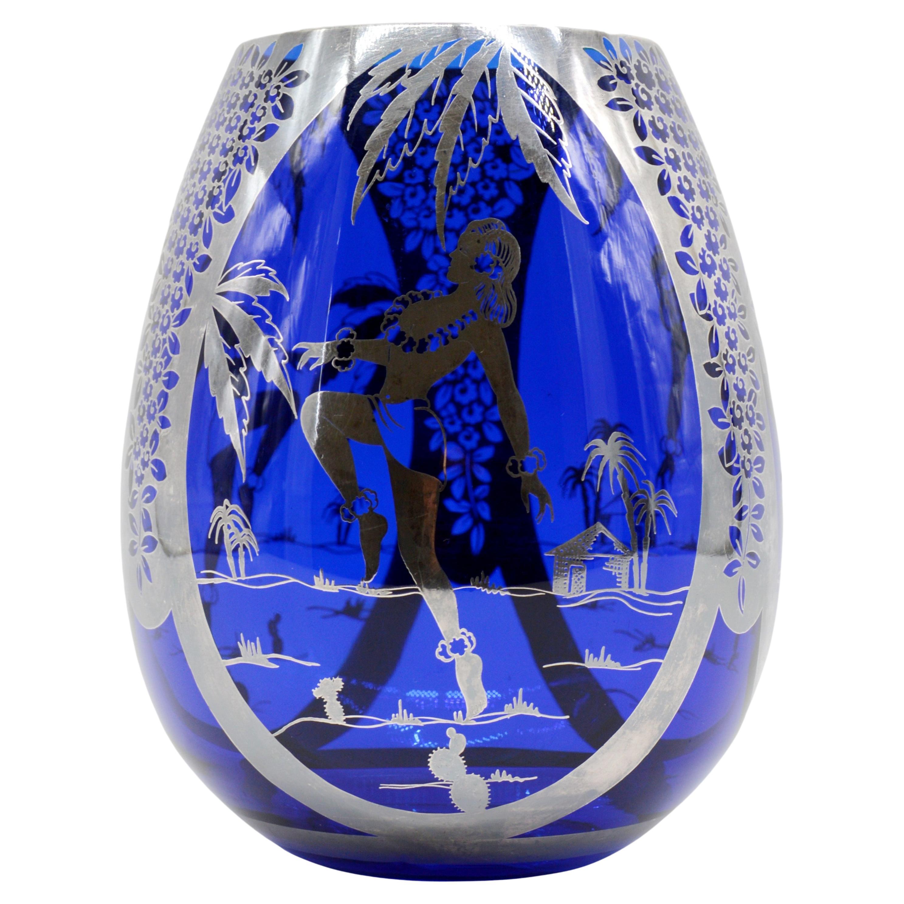 Hermann Michel French Art Deco Glass Vase, 1930 For Sale