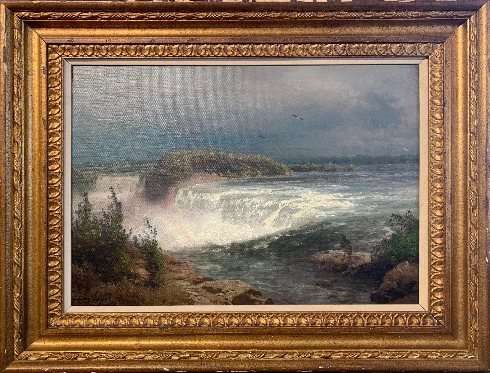 Hermann Ottomar Herzog Landscape Painting - Hermann Herzog, "Horseshoe Falls and Goat Island", c. 1875, Signed, O/C