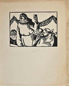 Auf Ihr Wohl! - Holzschnitt von Hermann Paul - 1910er Jahre