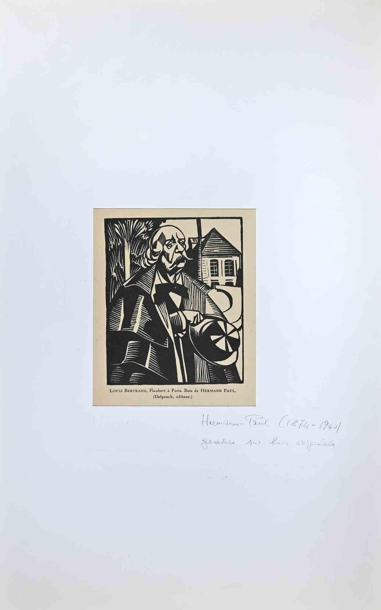 Figurative Print Hermann Paul - Flaubert à Paris - gravure sur bois originale d'Herman Paul - Début du 20ème siècle