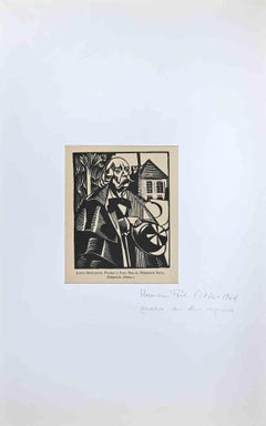 Flaubert à Paris - gravure sur bois originale d'Herman Paul - Début du 20ème siècle