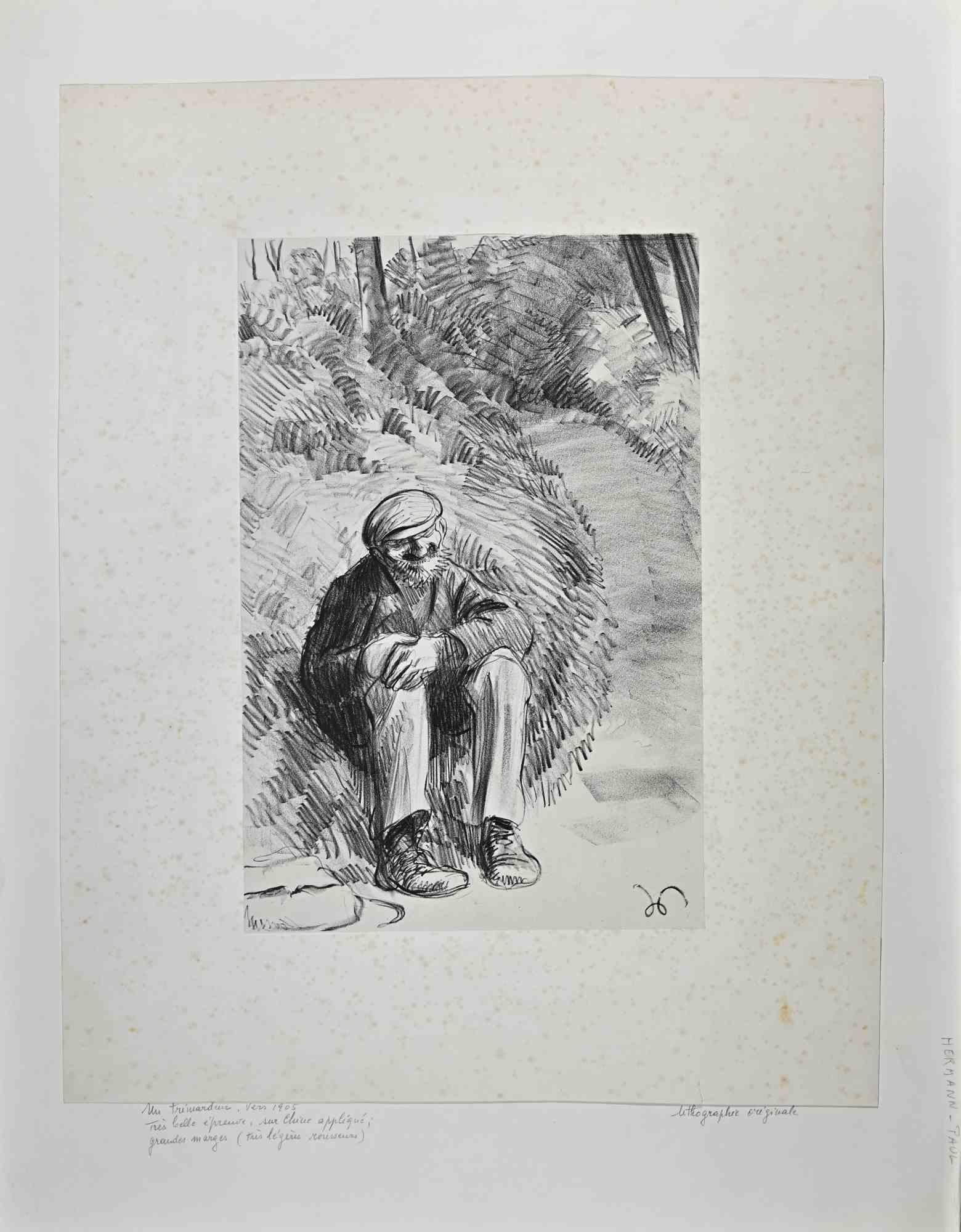 Descansando es una litografía realizada por Paul Hermann en 1905 ca.

Buenas condiciones excepto por algunos foxings.

Firmado en la placa.

La obra está representada en una composición bien equilibrada.