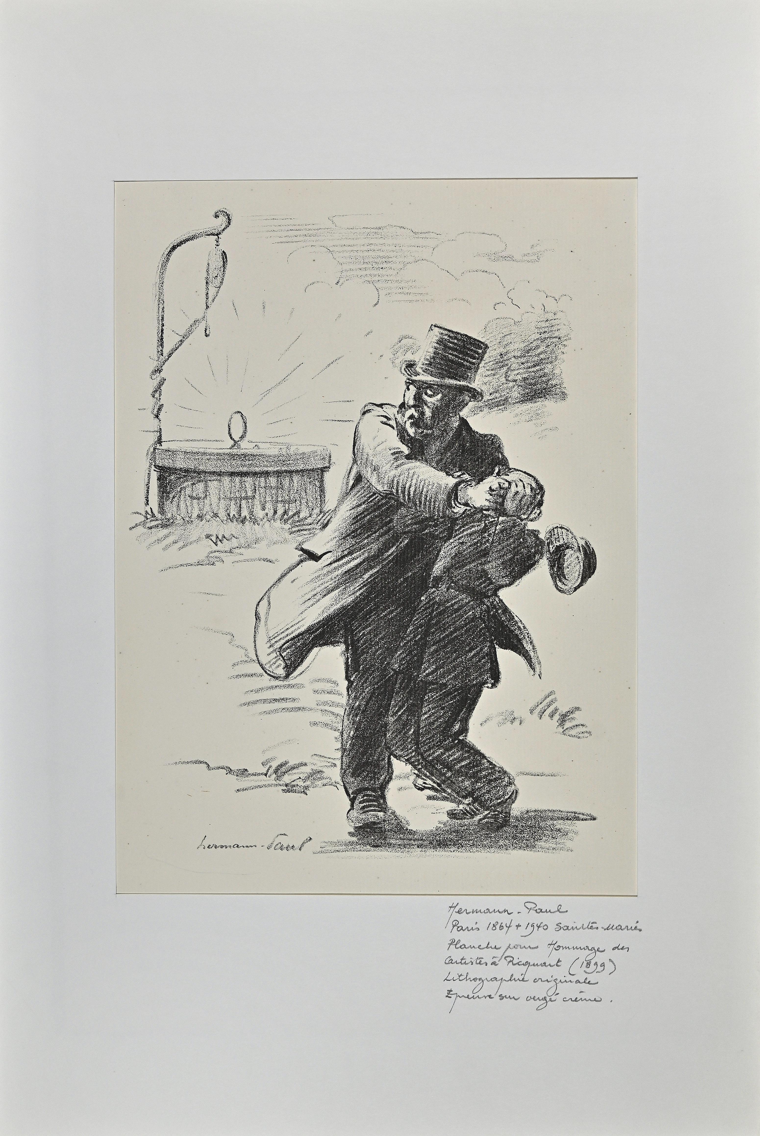 Hommage des Artistes à Picquart - Lithographie von Hermann Paul -1899 im Angebot 1
