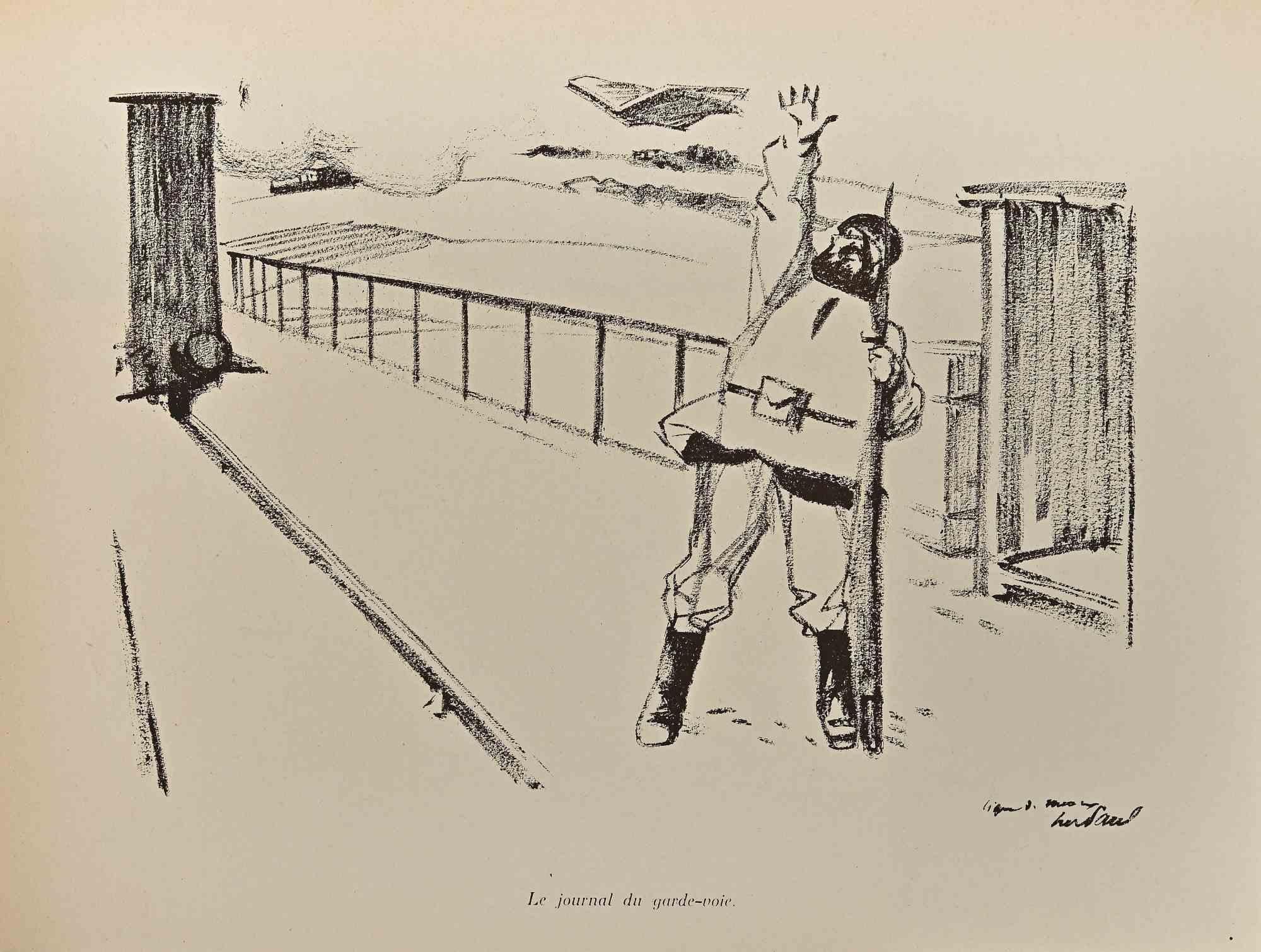 Le Journal du Grande-Voie is a vintage Lithograph realized by Hermann Paul from the series " La Grande Guerre Par Les Artistes"

Good condition on a yellowed cardboard.

Signed and titled on the lower margin, number 2 of fourth collection.

René
