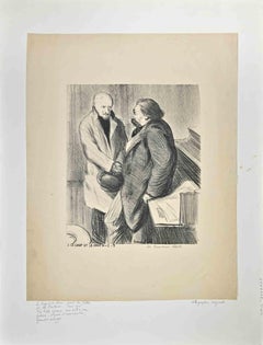Le Loup et le Chien - Lithographie d'Herman Paul - Début du XXe siècle