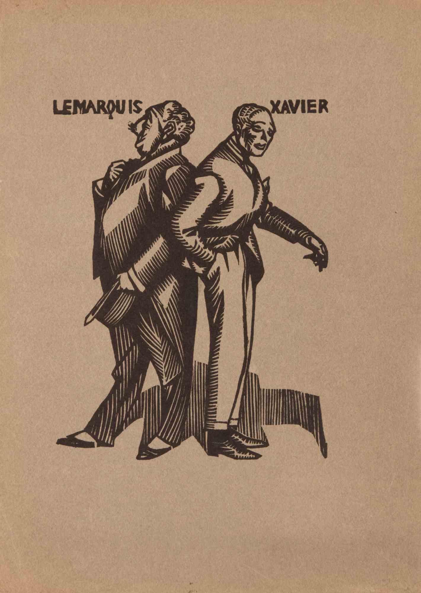 Les Deux Aristocrates - Gravure sur bois d'A Hermann Paul - 1923