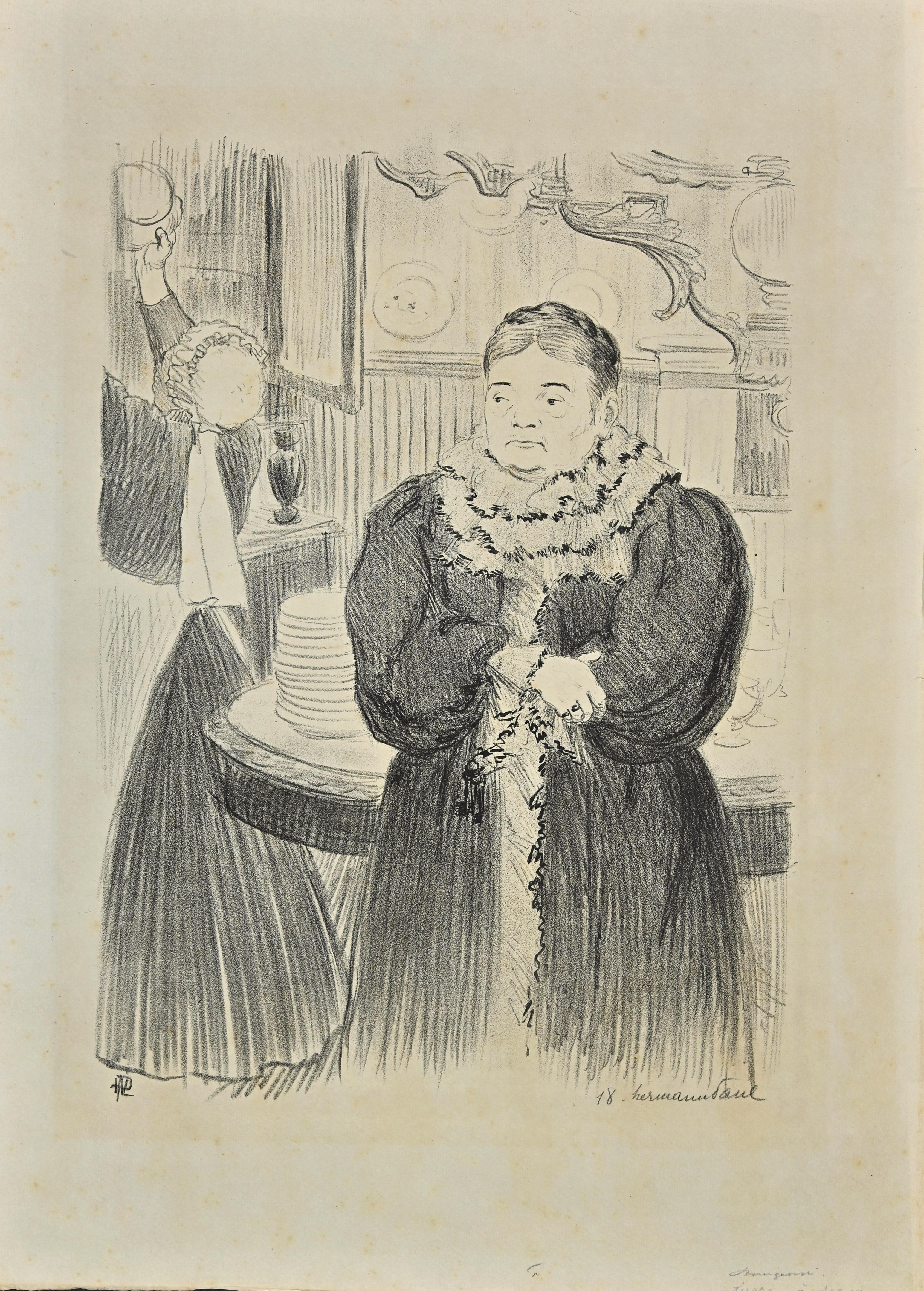 Portrait of Grandmother is a Litograph realized by Hermann Paul.

Hand signed on the lower right corner and monogrammed on the left corner.

Good condition except for some ripples along the edges.

René Georges Hermann-Paul (27 December 1864 – 23